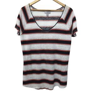 JCP Top Womens Large Linen White Blue Red Gray Striped